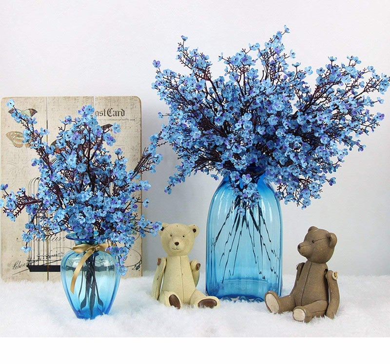 JAKY Global JAKY-Global Babys Breath Fabric Cloth Artificial Flowers 6 Bundle European Fake Silk Plants Decor Wedding Party Decoration Bouquets Real Touch DIY Home Garden(Blue) - Image 2